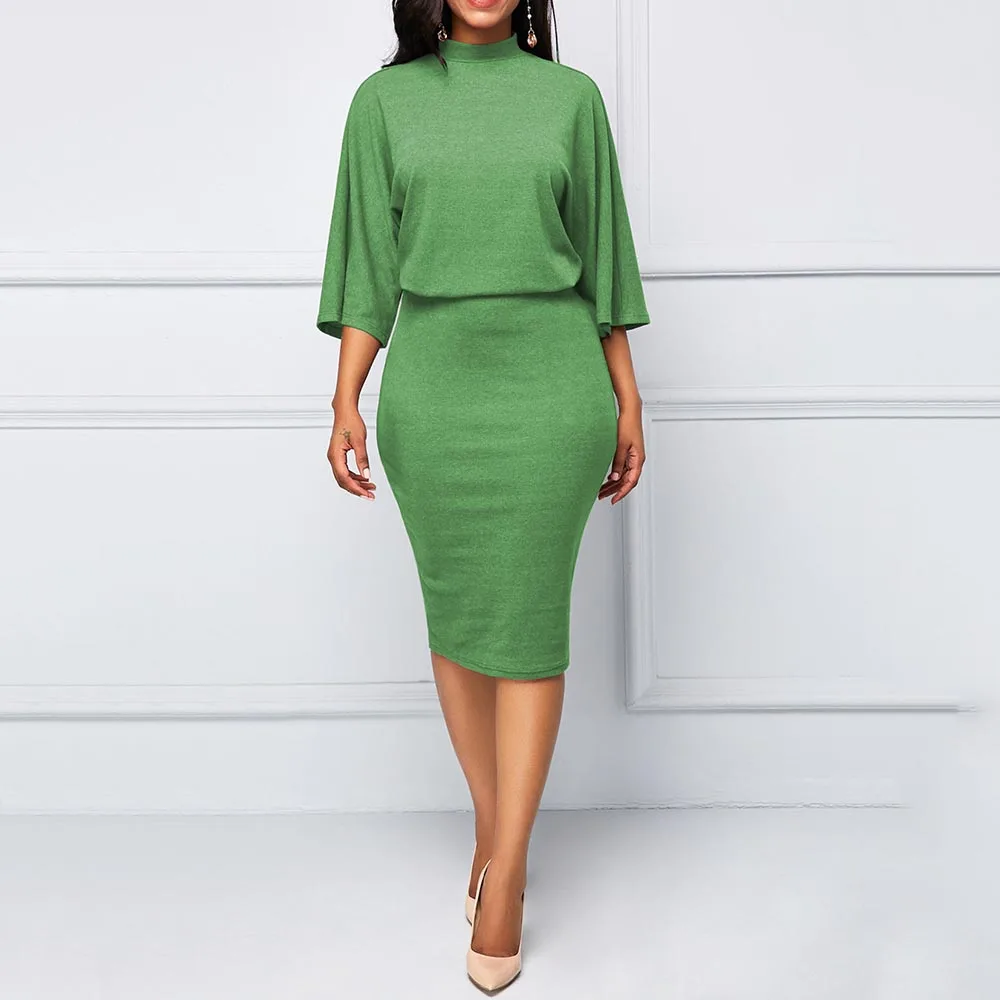 Винтажные элегантные офисные женские платья размера плюс, летние женские платья средней длины, зеленые вечерние платья со стоячим воротником, женское ретро платье в африканском стиле