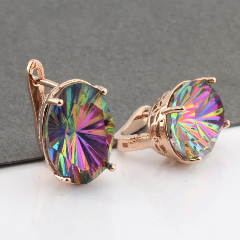 

New Trend 2022 Women Large Earring Oval Crystal Color Dangle Earrings For Women Wedding Luxury Jewelry Unusual Earrings