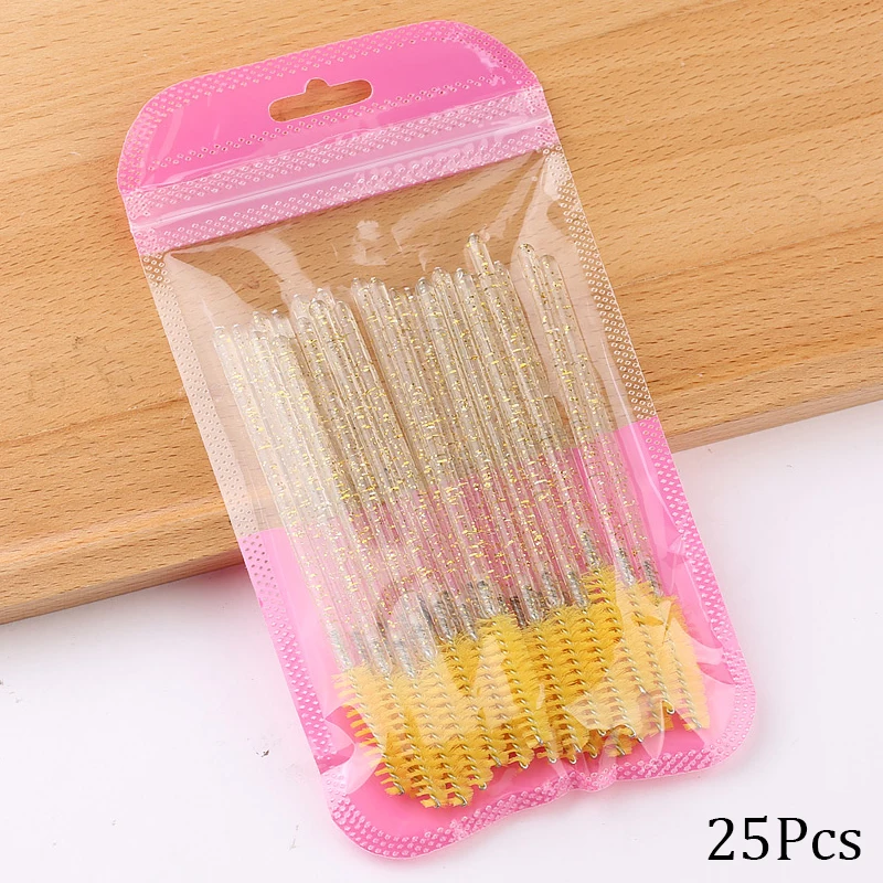 A-Yellow-25pcs 50 шт. одноразовый Кристалл щеточки с тушью для ресниц палочки Аппликатор Прививка ресниц Керлинг гребень Красота Макияж инструмент - Handle Color: A-Yellow-25pcs