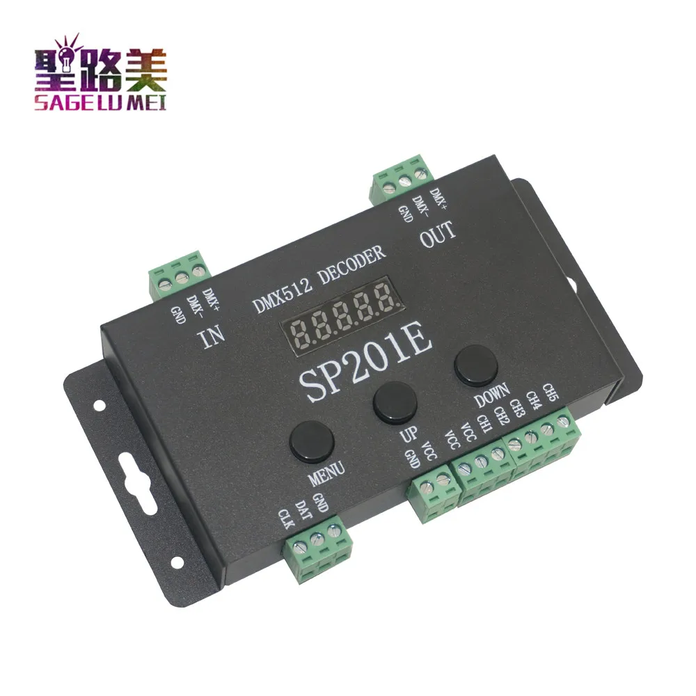 SP201E 5 канал ПВМ Выход SPI сигнала адресуемых IC светодиодный пиксельный RGB DMX512 Декодер контроллер ws2811 2812 1903 полоски DC5V-24V