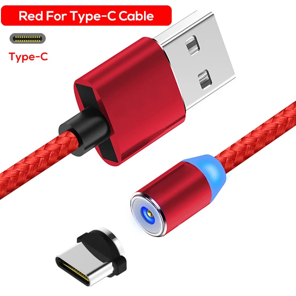 Магнитный кабель usb type C кабель и Micro USB кабель для samsung Xiaomi Huawei Android и светодиодный кабель Micro USB для IPhone Xs Max 8 7 - Цвет: Red for Type-C