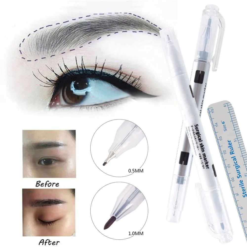 Pluma de marcador para piel para cirugía para marcador de cejas con Regla de medición