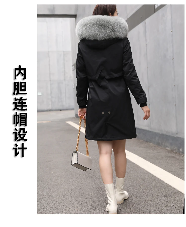 Зима натуральный Лисий Мех капюшон кроличий мех лайнер длинный стиль Новая модная женская верхняя одежда до колена куртка пальто