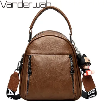 

3 in 1 Women Leather Mini Backpacks Female Vintage Shoulder Bag School Bags For Teenage Girls Travel Backpack mochila feminina