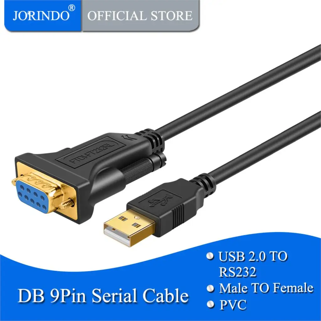 USB в RS232 адаптер с чипсетом FTDI, JORINDO USB штекер в RS232 женский DB9 последовательный конвертер кабель для Windows 10, 8,1, 8,7