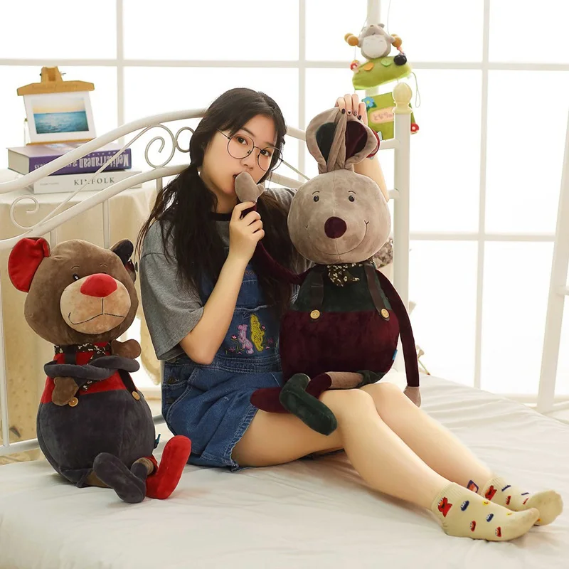 

New 1pc 80cm Kawaii Cool Bear Rabbit Plush Toy Cartoon Stuffed Grizzly Gray White Doll Kids Love Birthday Gift