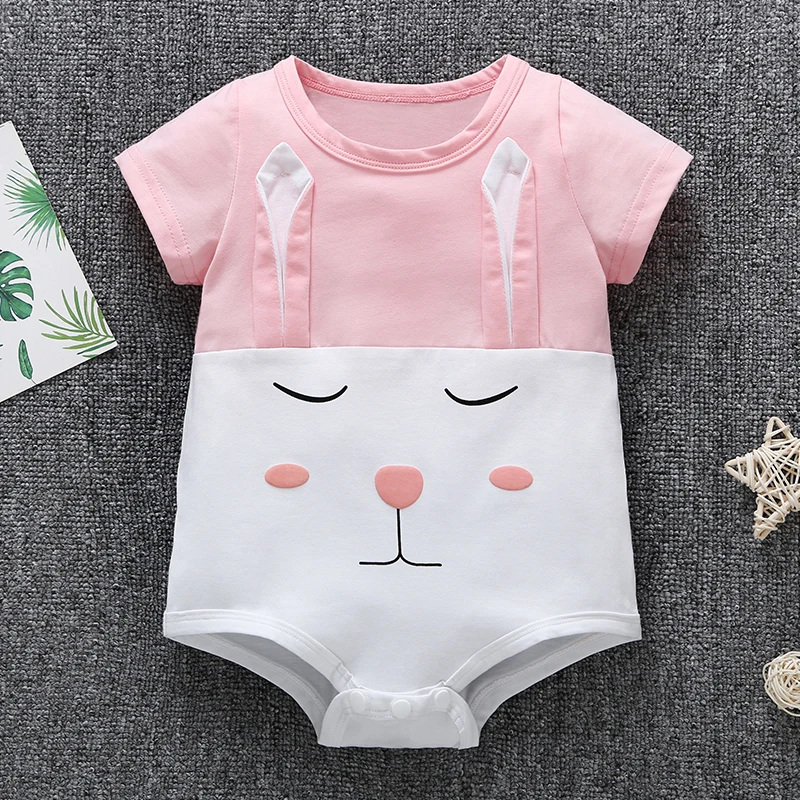 

Cotton Newborn Baby Girls Bodysuit Cartoon Rabbit Print Short Sleeve Clothes Infant Rompers Kids Jumpsuit