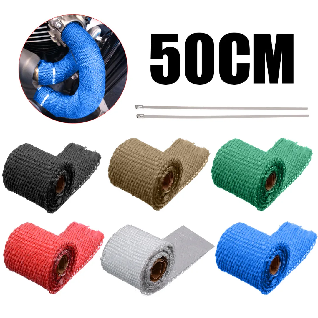 

50CM Universal MOTORCYCLE Incombustible Tur-bo MANIFOLD HEAT EXHAUST THERMAL WRAP TAPE STAINLESS TIES 1.5mm*5cm*5m
