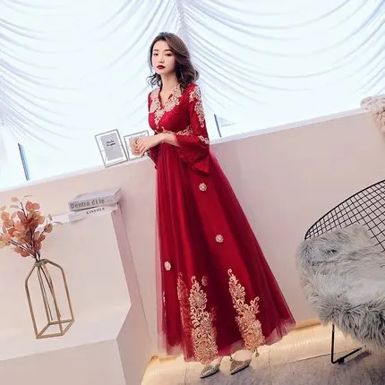 Burgundy long Vestidos De Gala кружевное винтажное платье на выпускной для беременных Y030 размера плюс женские вечерние элегантные платья для выпускного вечера - Цвет: Burgundy long