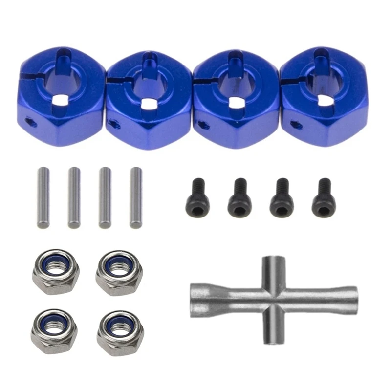 

Metal 12mm Hex Wheel Hub Adapter M4 Flanged Lock Nut Cross Wrench for Traxxas 1/10 Slash 4X4 VXL 2WD Rustler RC Car