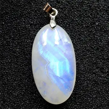 

Genuine Natural Moonstone Blue Light Pendant Women Party New Gift 30x17x7mm Reiki Stone 925 Silver Crystal Necklace AAAAA