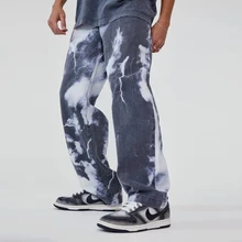 Pantalones vaqueros holgados de pierna recta para hombre, vaqueros con estampado de moda, informales, talla grande, primavera y otoño, 2021