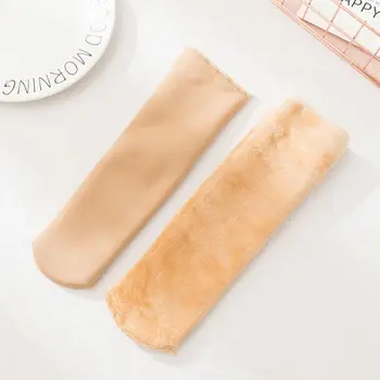 

Women Men Unisex Slipper Floor Long Crew Socks Nylon Winter Warmer Faux Fur Lining Plush Thickened Solid Color House Leisure Sno