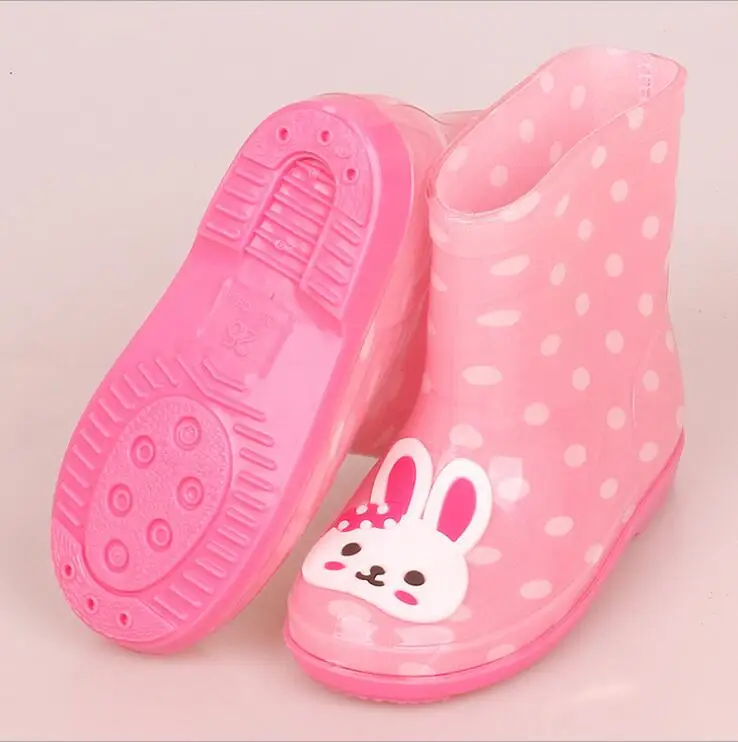 Новые детские ботинки детские дождевые ботинки с мультяшным принтом для девочек, детская непромокаемая обувь с бантом, водонепроницаемые детские резиновые сапоги обувь для младенцев - Цвет: rabbit 006