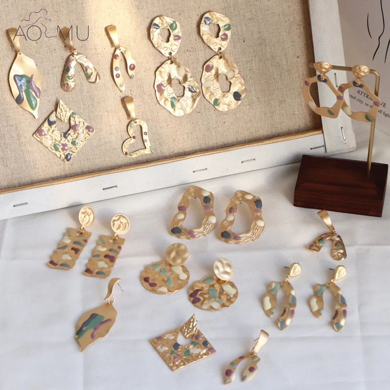 Женские сережки подвески AOMU асимметричные серьги с абстрактной глазурью