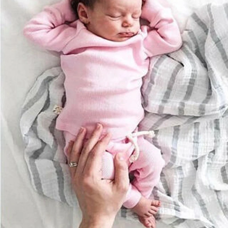 Newborn Kids Baby Boy Girl Clothing Solid Color Pajamas Pjs Set Cotton Sleepwear Nightwear Cute Outfit Home Wear