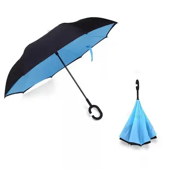

C Handle Windproof Reverse Folding Umbrella Man Women Sun Rain Car Inverted Umbrellas Double Layer Anti UV Self Stand Parapluie