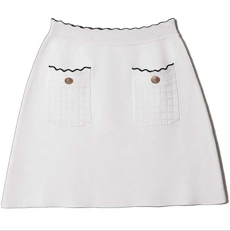 3 winter white black brown a line mini warm knitted skirt for women skirts with pockets women saia saias high waist flexible knit - Цвет: 3