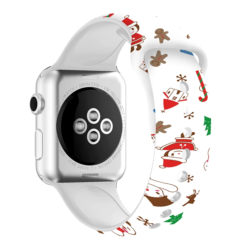 Ремешок для Apple watch band 5 4 44 мм 40 мм Рождественский подарок мягкий силиконовый с цветочным принтом наручный ремень iWatch 5 4 3 38 мм 42 мм ремешок для часов