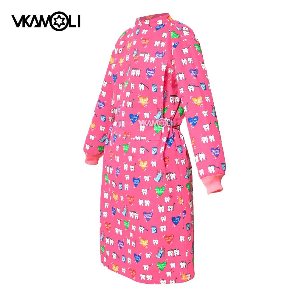 Tooth pattern dentistry Unisex Work Uniform Long Sleeve Scrub Workwear Protective Isolation Nursing Clothing Reusable Suit medical lab coat