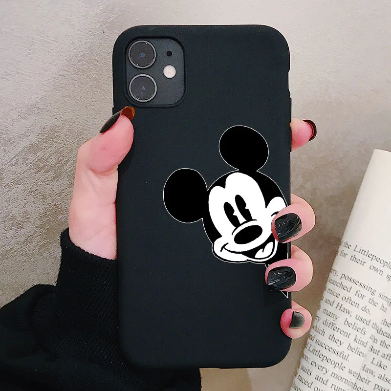P1Black Чехол для телефона iPhone 11 Pro XR X Xs Max 8 7 6 Plus 6S 5S SE матовый Силиконовый чехол с мультяшной мышкой мягкая задняя крышка - Цвет: P1Black