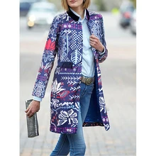 Этническое винтажное Женское пальто, Осень-зима, Женская куртка, Модная элегантная приталенная куртка с цветочным принтом, офисный костюм, Женское пальто