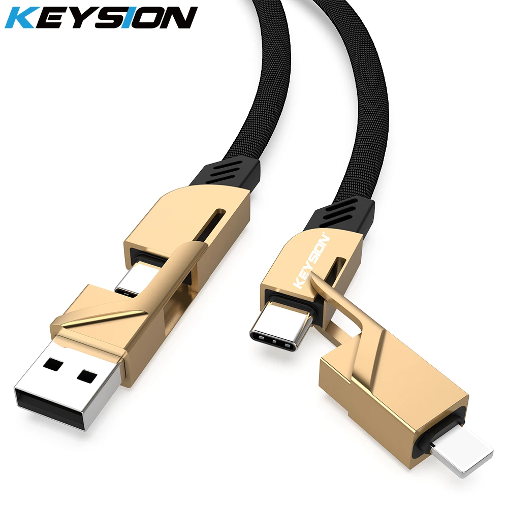 KEYSION 4 в 1 кабель для быстрой зарядки USB-type C металлический кабель для синхронизации данных PD Быстрая зарядка USB-C-type-C провод для iPhone Android