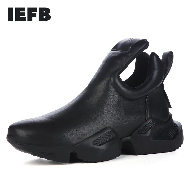 IEFB Men's Shoes Autumn Leather Sports Heightening Personality Thick Slip-On Bottom Tide men leather shoes
