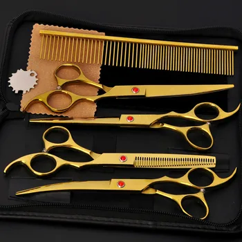 

5pcs Pets Grooming Scissors Curved Dogs Grooming Shears 7.0 Inch Thinning Shear Sharp Edge Scissors Stainless Steel Pet Supplies