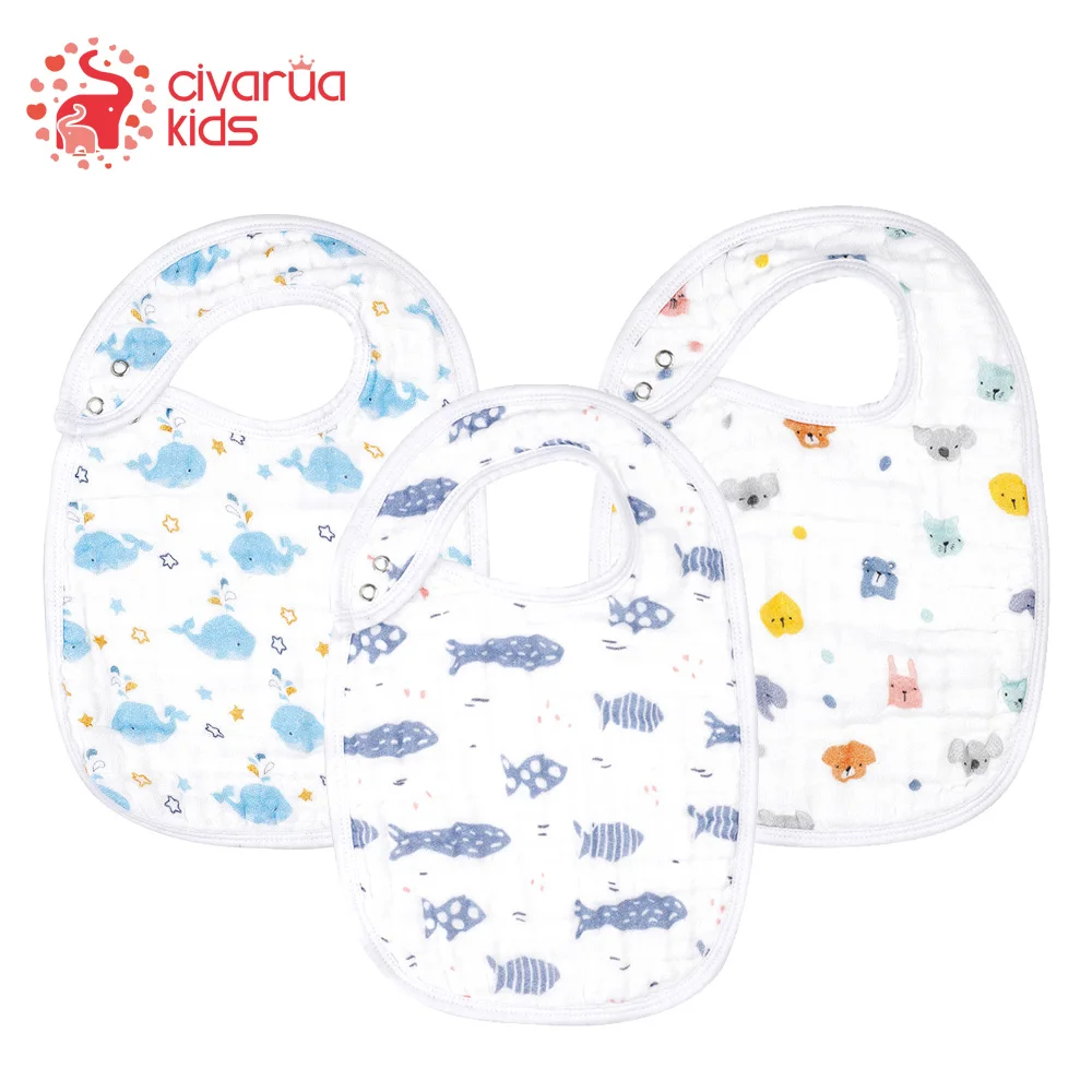 

100% Cotton Muslin Bibs 3 Layer Burp Cloth Super Soft & Absorbent for Infants, Newborns and Toddlers, Adjustable Bibs with Snaps