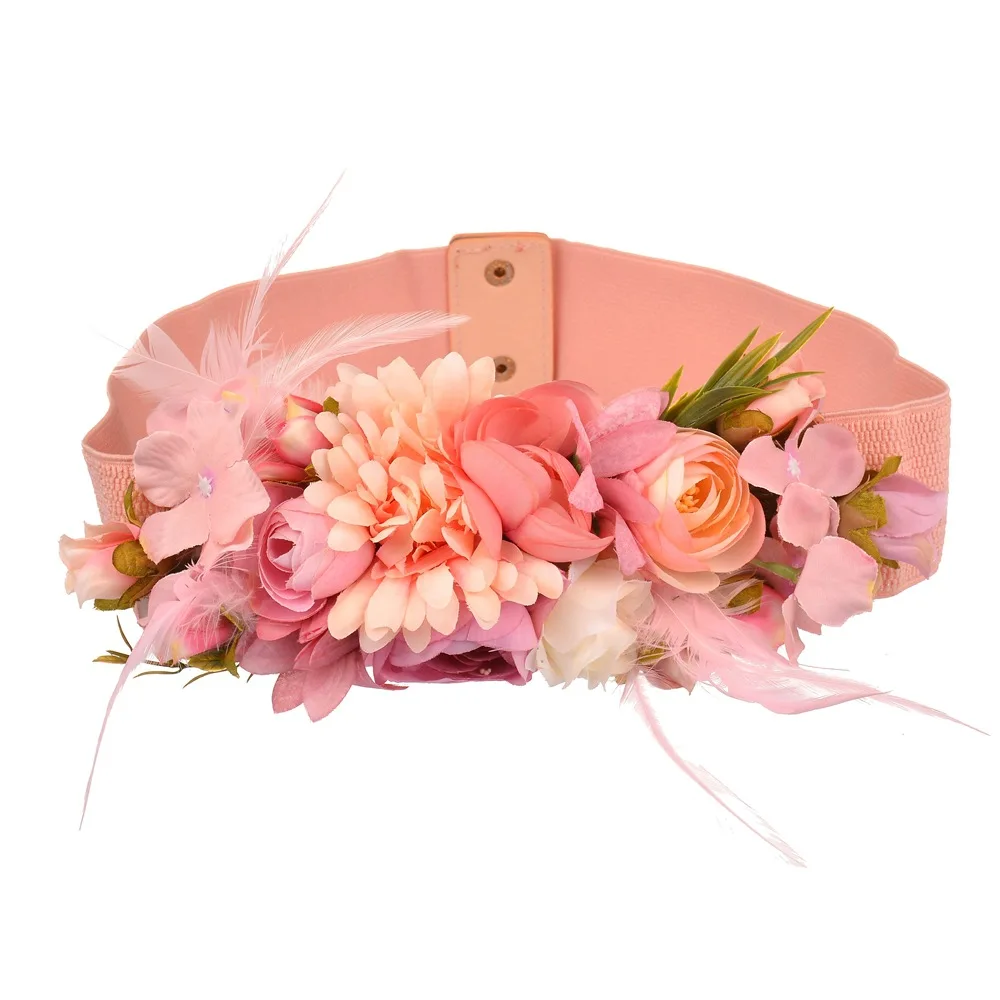 

Fashion Women Elastic Wide Corset Belt For Women Glass Crystal Ceinture Ladies Thin Flower inlaid Belt Waist Girdle BW17