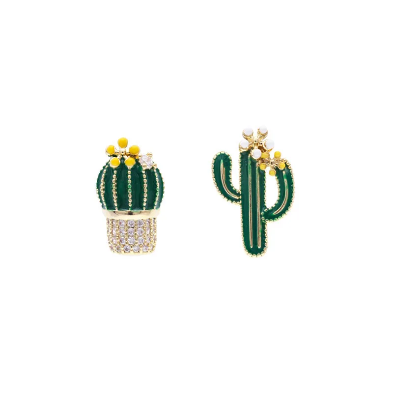 

Korea Delicate Plant Flower Cactus Earrings Stud Simple Trends Sweet Cute Asymmetric Woman Earrings Jewelry