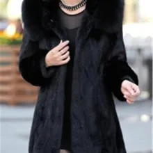 Осень и зима теплый, модный, Элитный Черный Элегантный женский жакет из искусственного меха с капюшоном для банкета