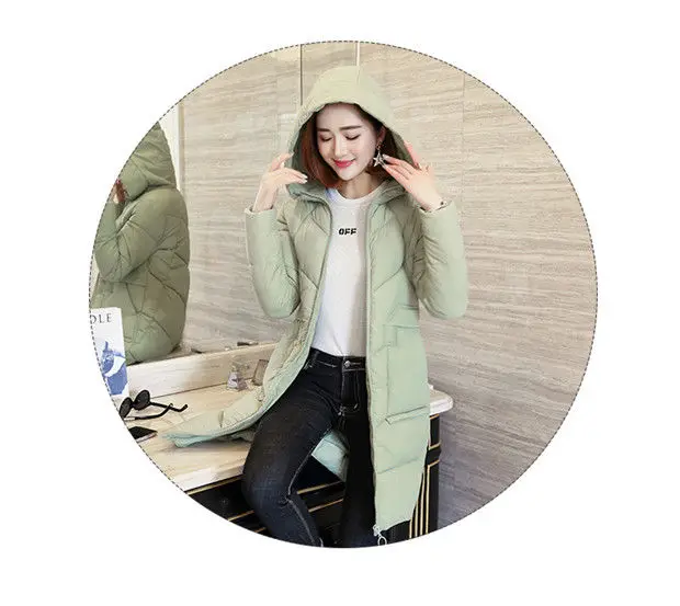 Winter Hooded Thick Warm Jacket Women Casual Cotton Padded Mid Length Coats Korean Snow Wear Overcoats Solid Parka Outwears New