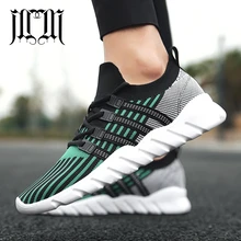 MumuEli/Повседневная прогулочная обувь в черно-зеленую и белую полоску; Модные дышащие кроссовки Flyknit ; Дизайнерские мужские кроссовки; 3113