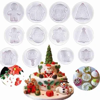 

4pcs Christmas Stamp Biscuit Mold 3D Cookie Plunger Cutter Pastry Decorating DIY Food Fondant Baking Mould Kitchen Bakeware Tool