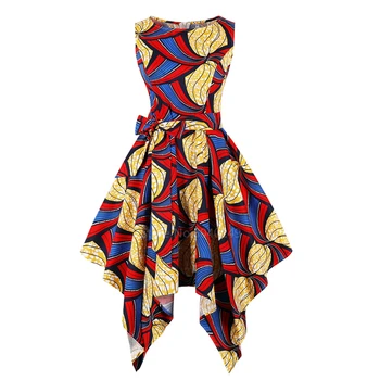 

2020 African Print Dashiki Dress for Women Female Bazin Traditional Clothes Ethnic Fashion Retro Sleeveless Irregular Maxi Dress