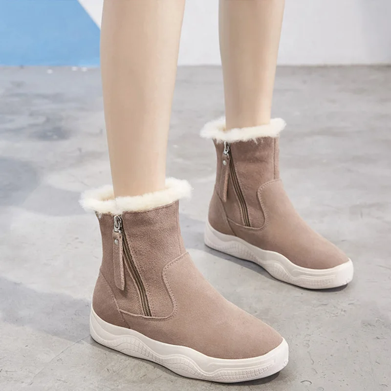 Winter Shoes Women Snow Boots Suede Leather Warm Cotton Shoes Cold Winter Women Ankle Boots Female Snow Booties T1667