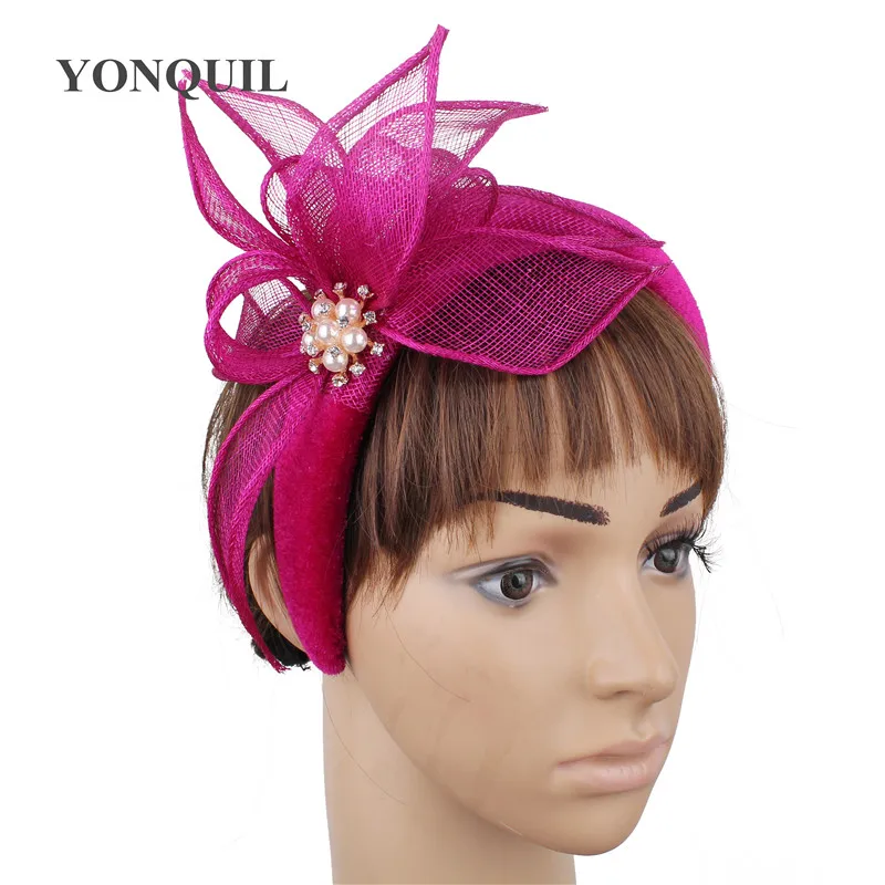 Женские Темно-синие аксессуары для волос шоу гонки millinery свадебные головные уборы для женщин Свадебная вечеринка очаровательные повязки элегантная Новая мода - Цвет: Фуксия