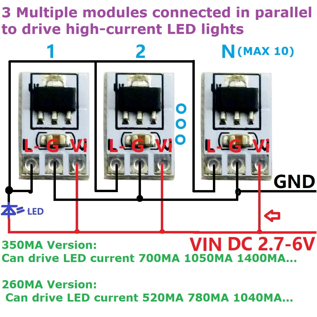 

10x mimi DC 3-6.0V 260/350mA Constant Sink Current Low Dropout Voltage LED Driver Module