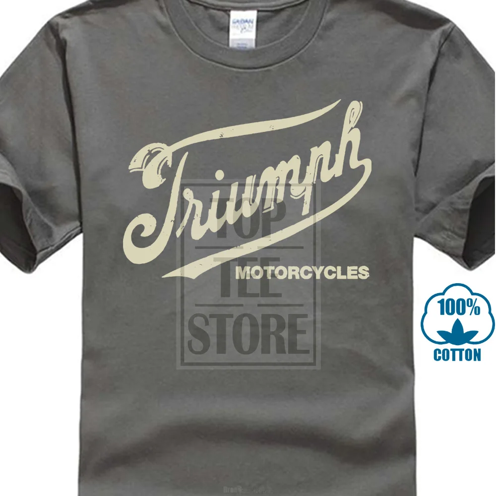 Прямая Ретро логотип Триумф тройник мужские винтажные футболки мужские футболки большие и высокие Премиум хлопок Crew's шеи езды 016375 - Цвет: Темно-серый