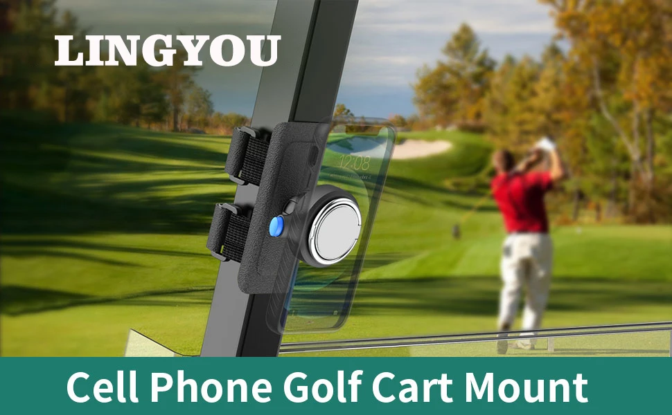 LINGYOU Golf Cart Railing Strap Mount for Universal Cell Phone with Ring Finger Holder 2 in 1 Accessories for Golf Cart mobile phone stands for vehicle