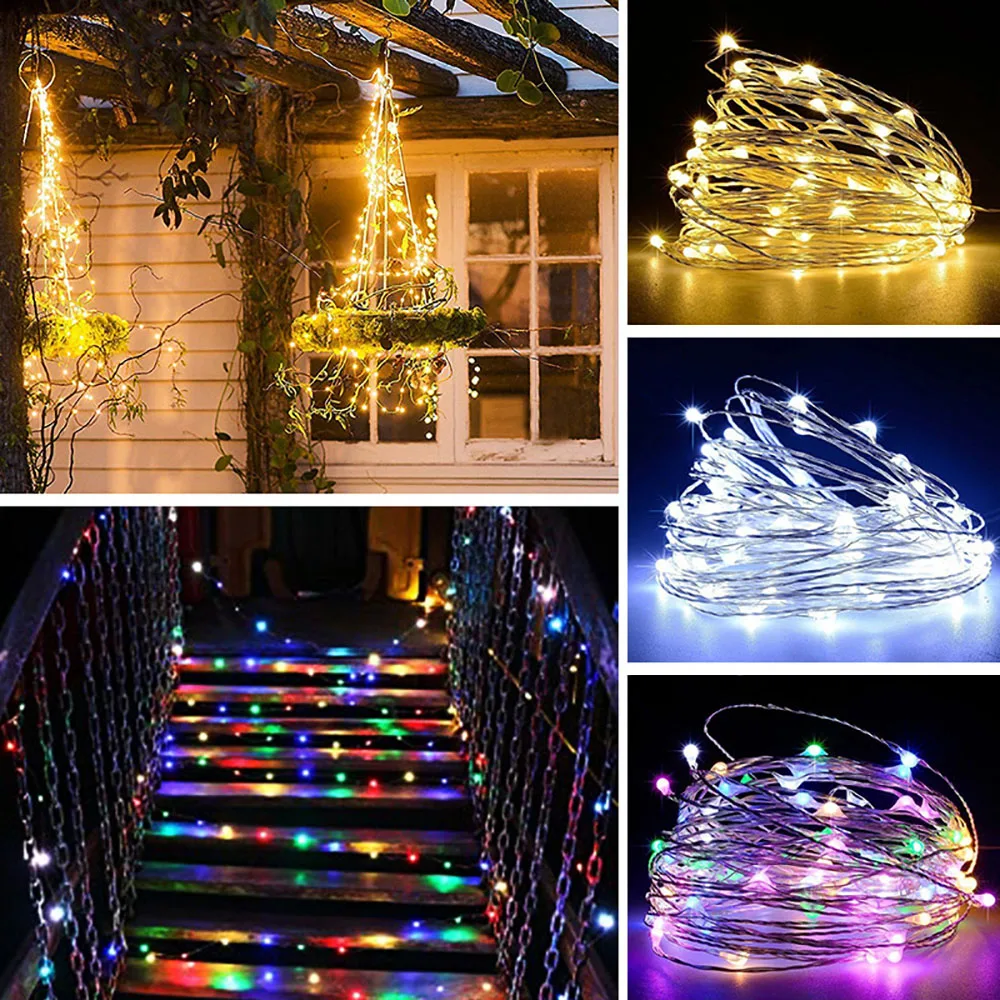 Сказочные гирлянды, 8 режимов, 33 фута, 100 Led, с батареей, Рождество, свадьба, таймер, управление, водонепроницаемый, медный провод, мерцание