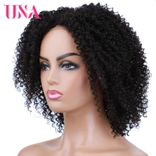 UNA peluca sintética corta para mujer, pelo Afro rizado Natural, parte media, de encaje, negro, pelo Natural mezclado