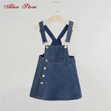 Alice/ Повседневное платье на бретелях для девочек детские милые джинсовые платья Детская летняя одежда с квадратным воротником и карманами