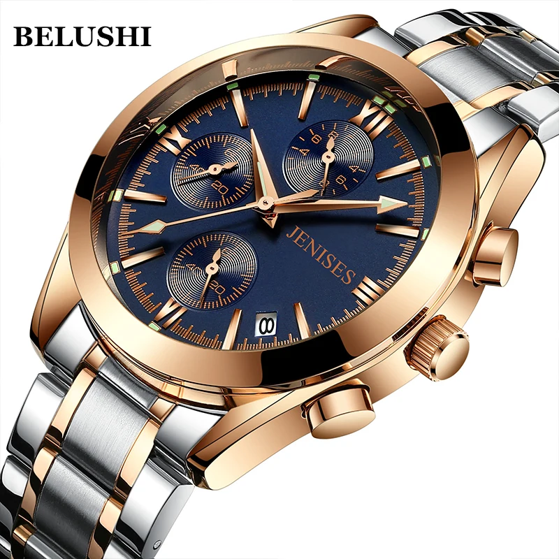 

BELUSHI Fashion Luxury Men Watch Waterproof Quartz Wrist Watch Stainlss Steel Band Male Clock Luminous Relojes Para Hombre 8647