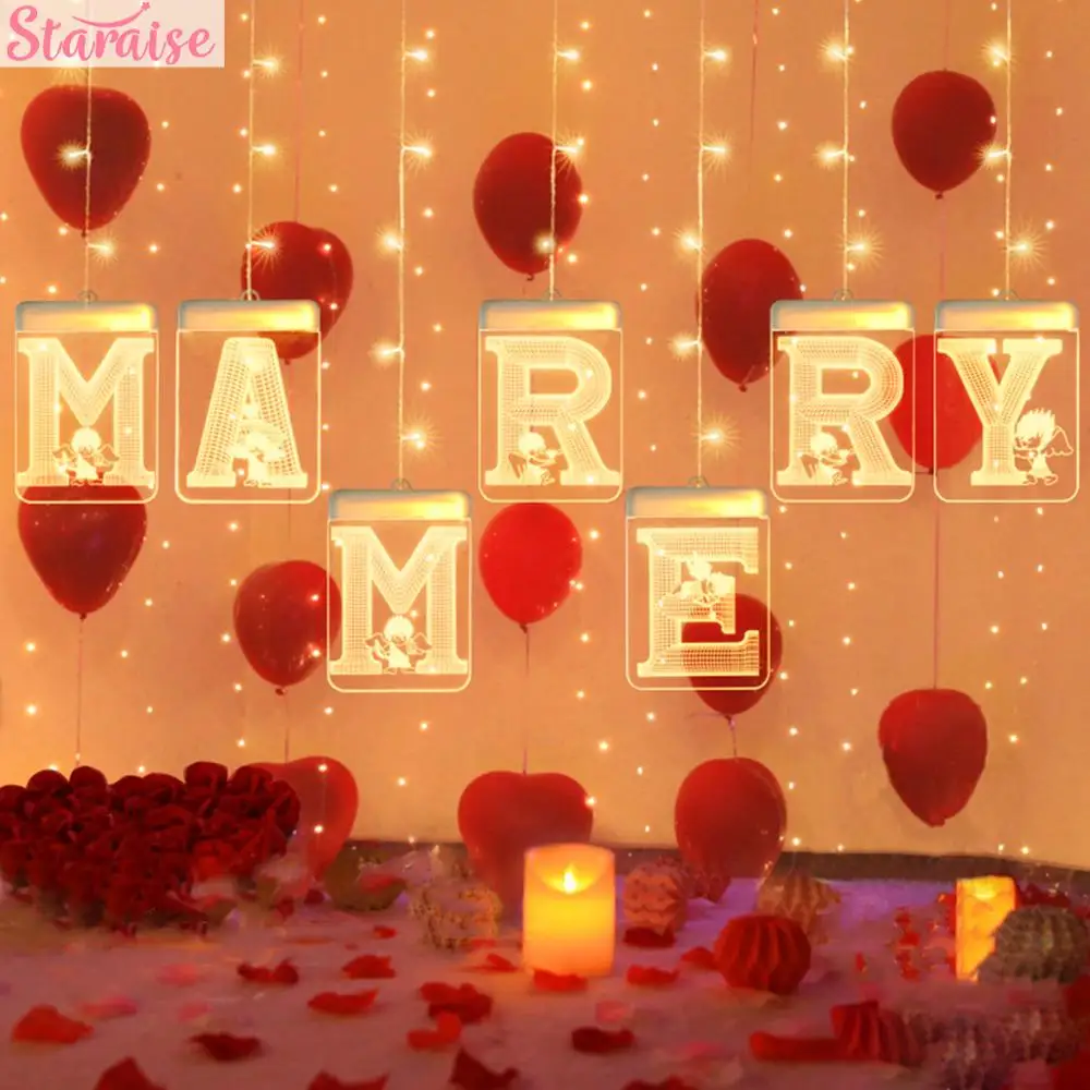 3D «Marry Me» светодиодный светильник для художественного оформления ногтей, ручная работа, украшенной вечерние сюрприз предложить орнамент День рождения светильник Настенный декор светодиодный светильник строка