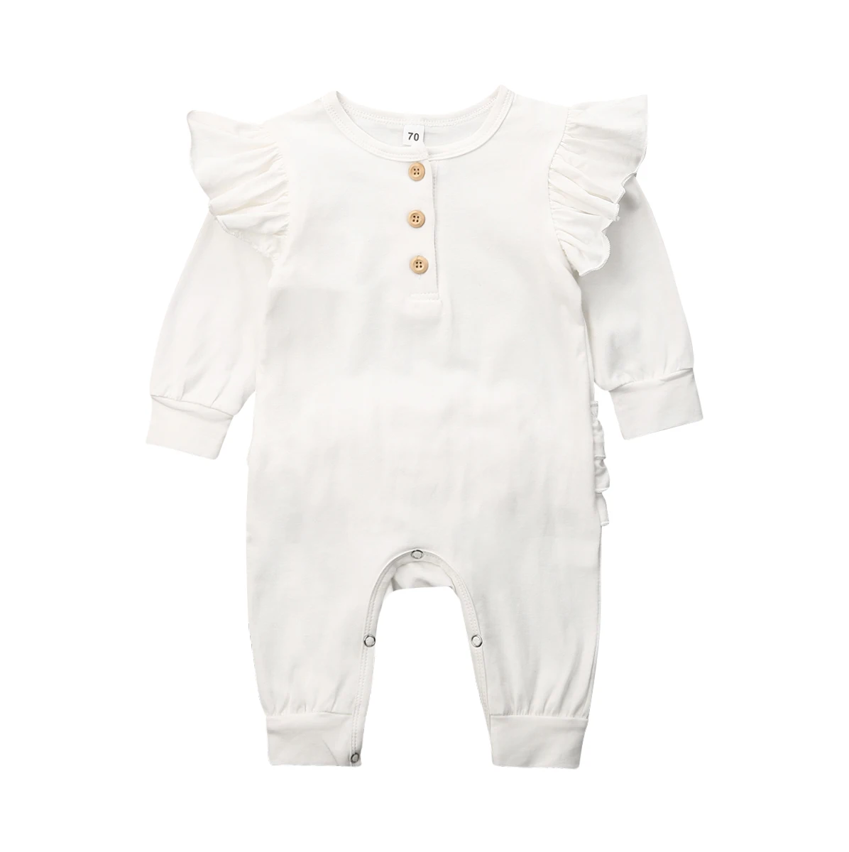 Pudcoco/зимняя одежда для новорожденных девочек; Однотонный хлопковый комбинезон с длинными рукавами и рюшами; комбинезон; комплект из одного предмета; теплая одежда