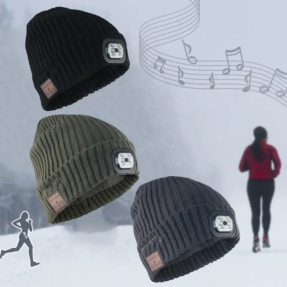 Мужские и женские головные уборы для альпинизма, беспроводные Bluetooth, светодиодный головной убор, музыкальная вязаная шапка для спорта на открытом воздухе, для прогулок, зимняя теплая шапка