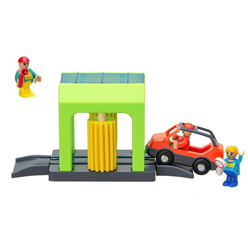 Simulation car wash Compatible Brand Wooden Train Track Railway Building Block Set Toys for Kids 7